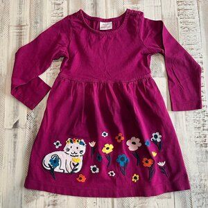 Hanna Andersson Girls Fuschia Kitty Cat Skater Dress US Size 5 / 110 cm